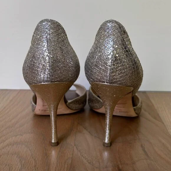 Jimmy Choo Champagne Silver Glitter D'Orsay Heels - Picture 2 of 6
